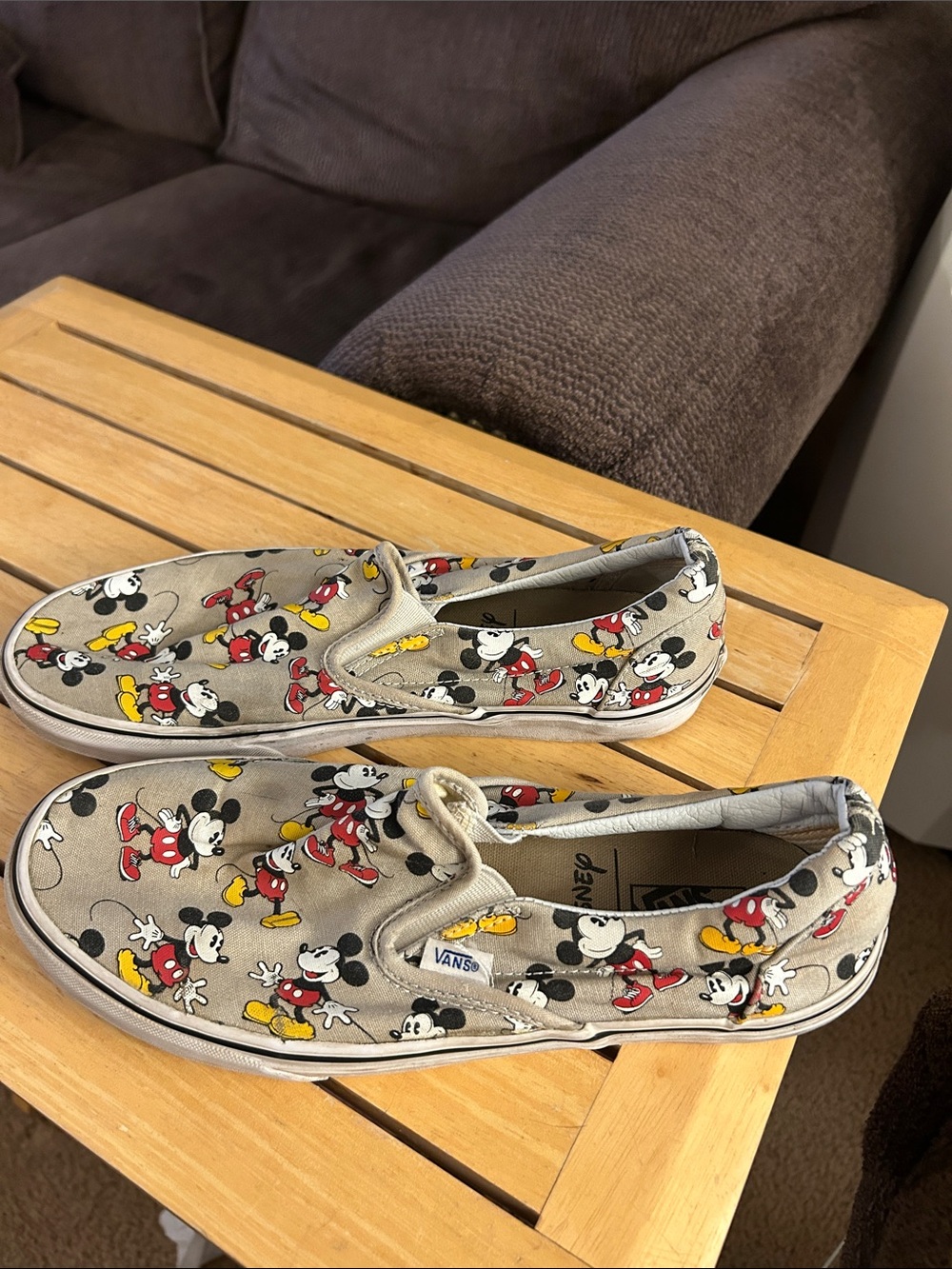 Vans Slip-On Sneakers - Gray with Red, Yellow & Black Mickey Print